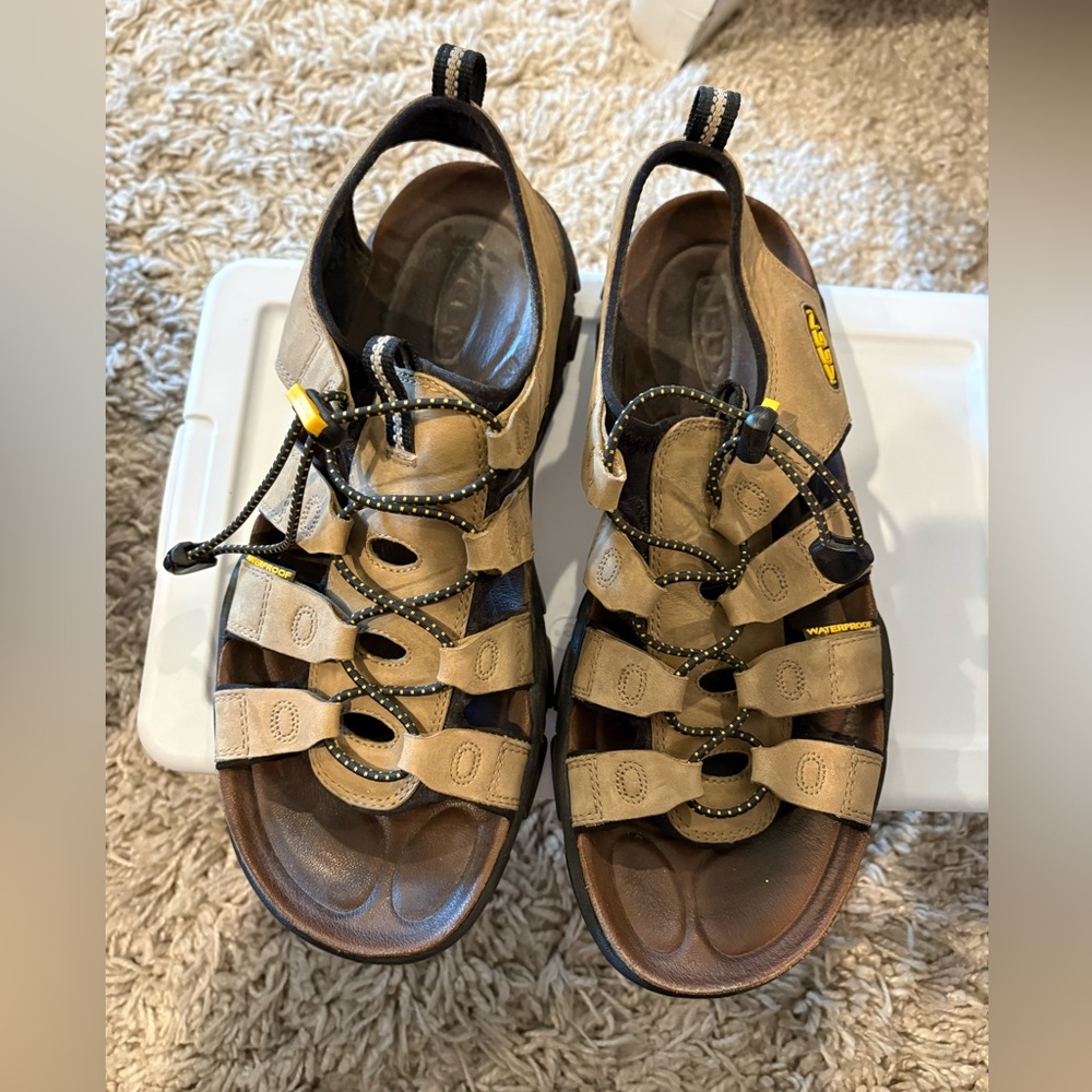 Keen Black/Brown Leather Sandals — Men's Comfort Footbed